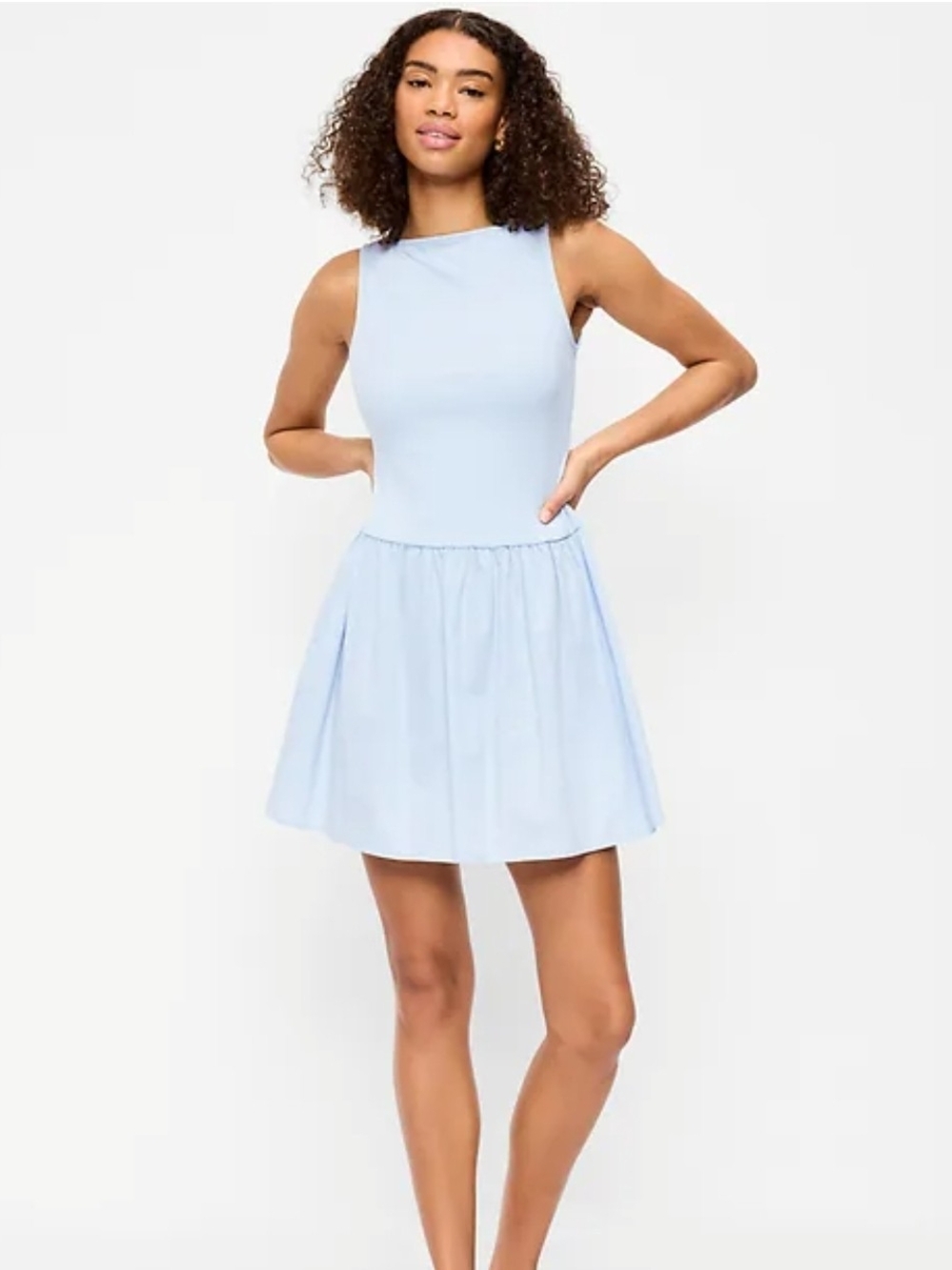 Old Navy Pale Icy Blue Sleeveless Mini Dress Drop Waist Mixed Media Sz XS